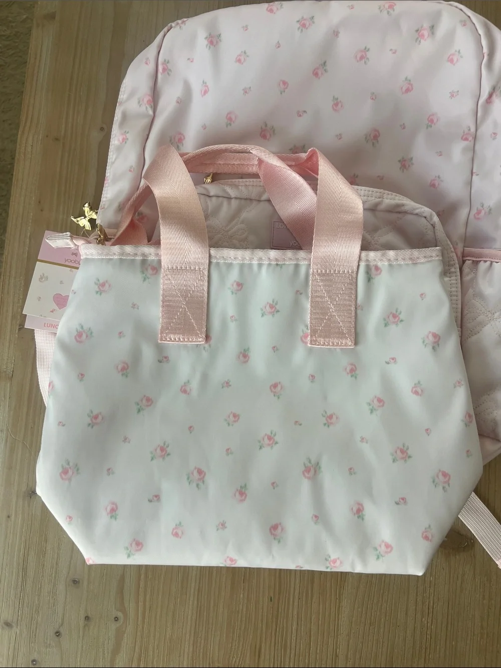 LoveShackFancy Target Yoobi Pink Ditsy Floral Quilted Pouch Backpack & Lunchbox